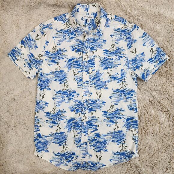 The RAIL Men's Blue Floral Button Down Shirt Short Sleeve Size Medium Cotton - Picture 1 of 5